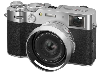 Fujifilm X100VI camera, silver, rear display view