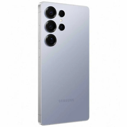Samsung Galaxy S25 Ultra, titanium silver blue, back view portrait