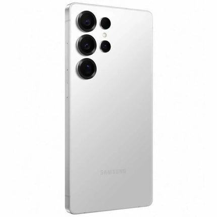 Samsung Galaxy S25 Ultra, titanium white silver, rear angled view