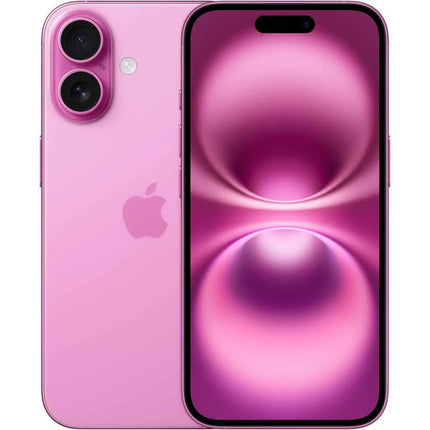 Apple iPhone 16, pink, front and back view side by side
