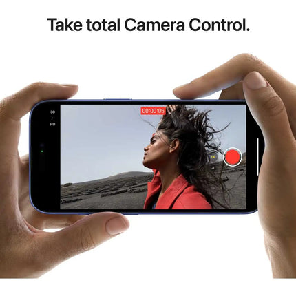 Apple iPhone 16, feature infographic — Camera Control lifestyle and chip highlights