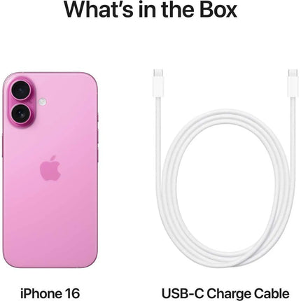 Apple iPhone 16, pink, what's in the box card with phone and USB-C cable