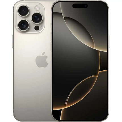 Apple iPhone 16 Pro Max, natural titanium, front and back pair view