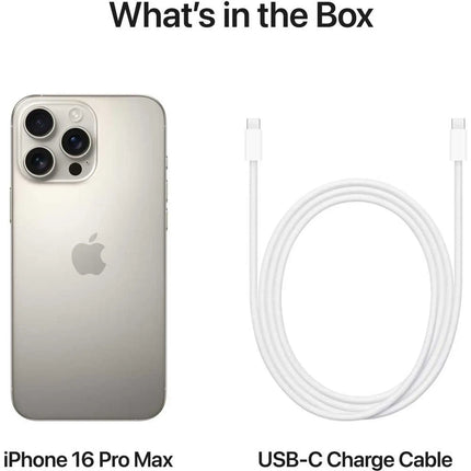 Apple iPhone 16 Pro, natural titanium, box contents card: phone and USB-C cable
