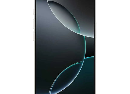 Apple iPhone 16 Pro, white titanium, front view, display on with wallpaper