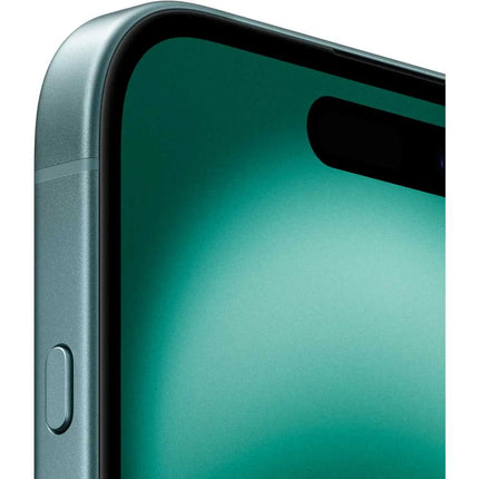 Apple iPhone 16, teal, close-up side/edge view