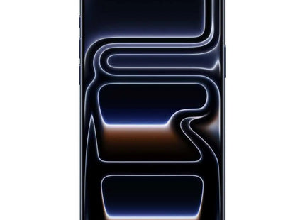 Apple iPhone 17 Pro Max, deep blue, rear close-up showing camera and abstract design