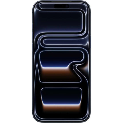 Apple iPhone 17 Pro Max, deep blue, rear close-up showing camera and abstract design