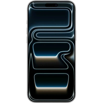 Apple iPhone 17 Pro Max, silver/black, rear close-up showing camera and abstract design