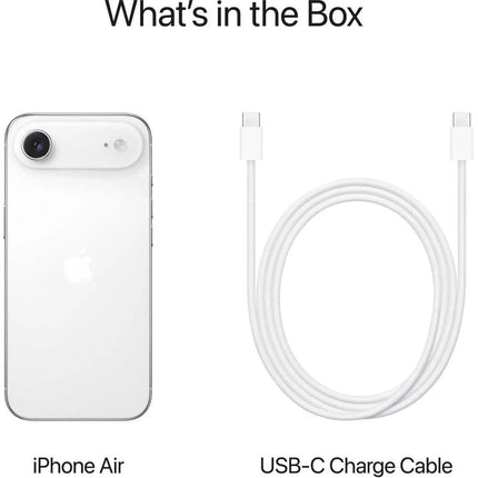 Apple iPhone Air, cloud white, box contents card showing phone and USB-C cable