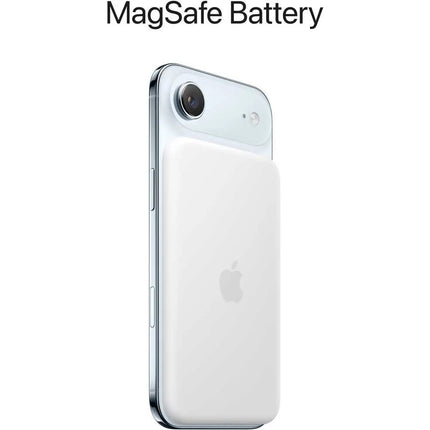 Apple iPhone Air, white/silver, with MagSafe Battery accessory attached, rear view