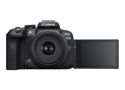 Canon EOS R10 with RF-S 18-45mm lens kit side view