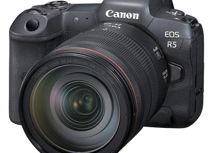 Canon EOS R5 with RF 24-105mm F4L IS USM Lens — angled view