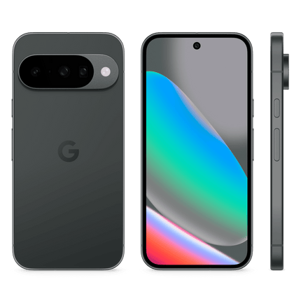 Google Pixel 10, charcoal, front and side view pair