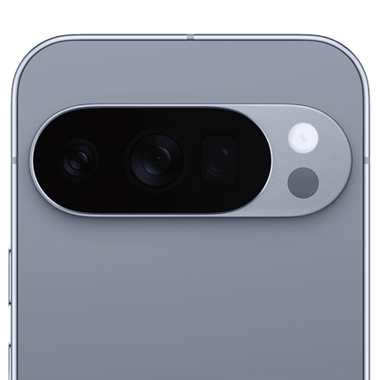 Google Pixel 10 Pro, slate grey, rear camera bar close-up