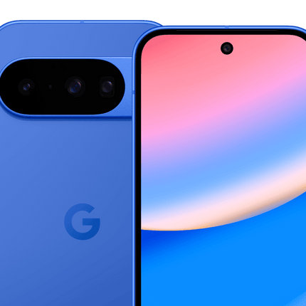 Google Pixel 10, blue, front and rear view pair
