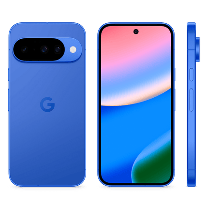 Google Pixel 10, blue, front and side view pair
