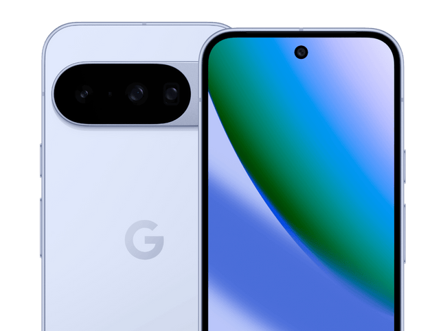 Google Pixel 10, lavender, front and rear view pair