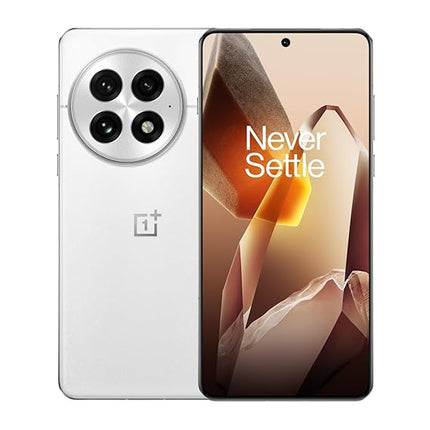 OnePlus 13, white, front and back view pair showing display and camera module